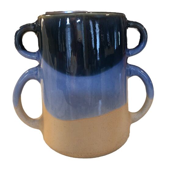 Mediterranean Blue Vase World Traveler Collection Ocean Stoneware Double Handle - Picture 2 of 6